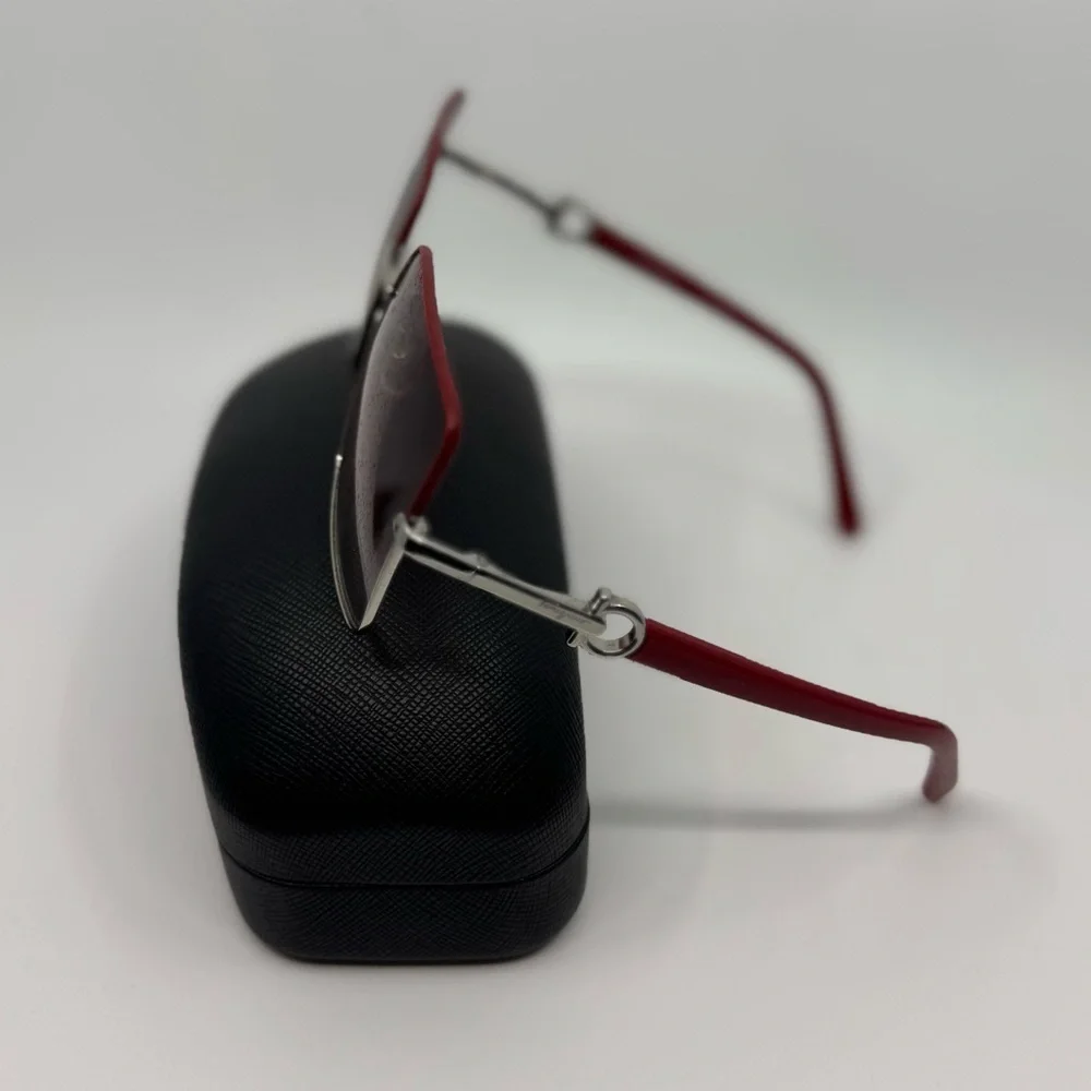 Salvatore Ferragamo Sunglasses Silver Frame /Red Pink Gradient Rectangle New!